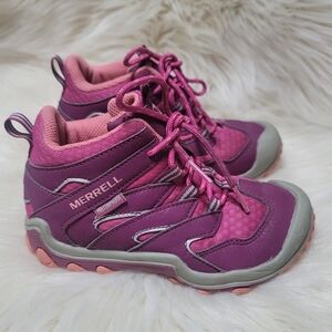 Merrell Chameleon 7 Access Mid Waterproof Hiking Boots Berry Sz 11M Little Kids
